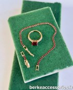 تصویر ست انگشتر و دستبند تنیسی نگین سرخ 