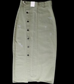 تصویر دامن کتان دکمه بقل 