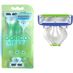 تصویر خودتراش 6لبه EVERJOY صابوندار پورتابل کارتی سه عددی زنانه دورکو Dorco EVERJOY portable self-shaver with soap 6-edge three-piece card for women