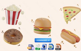 تصویر مجموعه 20 آیکون سه بعدی فست فود - fast food icon 3D 