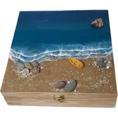 تصویر صندوقچه چوبی رزینی طرح دریا "Wooden Resin Chest - Ocean Design"