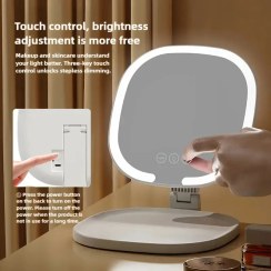 تصویر آینه آرایشی LED تاشو با نور قابل تنظیم و شارژ Type-C – مدل J01 