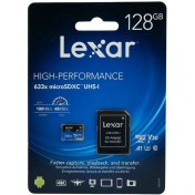 تصویر کارت حافظه لکسار ۶۳۳X ظرفیت ۱۲۸ گیگابایت کلاس ۱۰ UHS-I U3 سرعت ۱۰۰MBps 