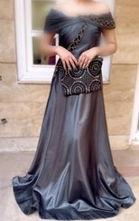 تصویر لباس مجلسی زنانه ماکسی ساتن جواهر دوزی شده 