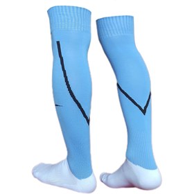 تصویر جوراب فوتبال ساق بلند کشباف مدل کف حوله ای آبی کم رنگ Football socks