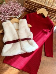 تصویر پیراهن دخترانه یلدایی رنگ قرمز 