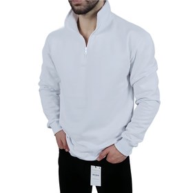 تصویر دورس مردانه یقه نیم زیپ سفید طرح ساده - سفید ساده / White men's dress with a half-zip collar and a simple design