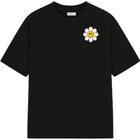تصویر تیشرت گل شاد - سفید / مشکی Happy flower Tshirt