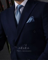 تصویر ست کراوات و دستمال جیب مردانه NESEN | آبی ساده (جودون) S50 