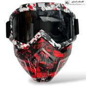 تصویر عینک فیس دار موتور سواری | طرح دار رنگ قرمز مشکی 