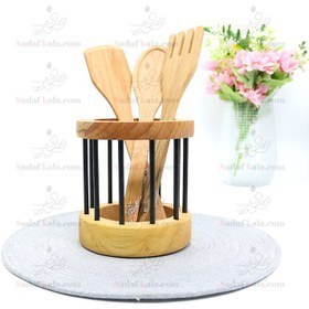 تصویر پایه کفگیر و ملاقه چوبی یونیک UN-1010 Unique wooden ladle and skimmer base UN-1010