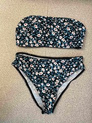 تصویر ست مایو دکلته طرح گل ریز آبی سفید کد210 سایز1XL