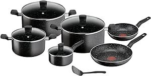 TEFAL Dark Stone 11 pc set stewpots 22/24/28 cm, saucepan 16 cm, frypans  20/28 cm, slotted spatula B491BS85