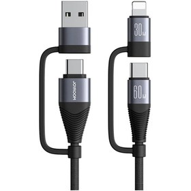 تصویر کابل دو سر تایپ سی به لایتنینگ و یو اس بی جوی روم مدل SA37-2T2 طول 1.2 متر Joyroom SA37-2T2 USB-C to USB-C to Lightning to USB Cable 1.2M