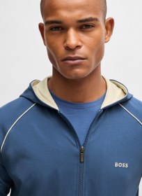 تصویر هودی زیپ‌دار از پنبه کشی با لوگوی گلدوزی شده برند boss Zip-up hoodie in stretch cotton with embroidered logo