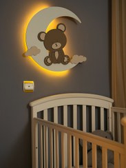 تصویر چراغ خواب کودک دیواری خرس و ماه فانتزی 