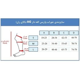 تصویر جوراب واریس ورنا مدل AG با کفه بالای ران سیلیکون دار دارای سایزبندی 