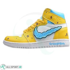 تصویر کفش بسکتبال مردانه ایر جرد ن Air Jordan 1 SpongeBob Yellow White Blue 