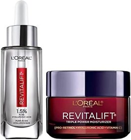 تصویر L&#39;Oreal Paris Revitalift Triple Power Anti-Aging Face Moisturizer &amp; Hyaluronic Acid Face Serum, Paraben &amp; Fragrance Free Regimen Kit, 2 Count 