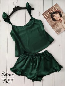 تصویر تاپ شورت زنانه مدل یاسمن از جنس پارچه ساتن ابریشم اعلا کیفیت اروپایی کد 9857 Women's top shorts set