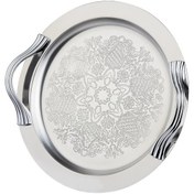 تصویر سینی استیل گرد متوسط دسته شیار دار برند شاینی 