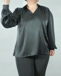 تصویر شومیز مجلسی زنانه برند الامور مدل آستین بلند ساده جنس ساتن ابریشم Women's shirt of Elamor Brand, Long Sleeves Simple Model, made of Satin Silk