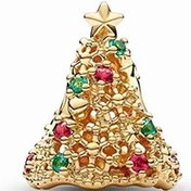 تصویر چارم مهره‌ای درخت کریسمس چراغانی شده طلایی پاندورا 
