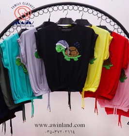 تصویر تیشرت پایین کش گلدوزی لاک پشت 24427530 T-shirt with turtle embroidery 24427530