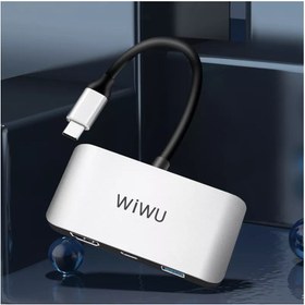 تصویر مبدل تایپ سی به اچ دی ام آی، تایپ سی و یو اس بی ویوو WiWU ALPHA 3 IN 1 USB-C HUB C2H WiWU ALPHA 3 IN 1 USB-C HUB C2H