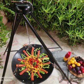 تصویر منقل تاشو سرخپوستی همراه با تابه ساج Camping Mini Adjustable Grill Cooker Stand