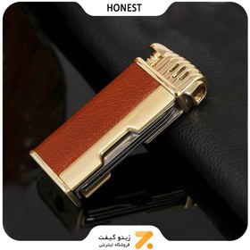 تصویر فندک گازی شعله ای پیپ باروکش چرم مصنوعی Honest کد 0001 Lighter