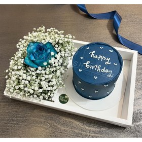 تصویر باکس گل و کیک آبی دل 
