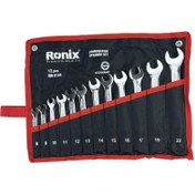 تصویر آچار 12 عددی یکسر تخت یکسر رینگ رونیکس مدل RH-2158 Ronix 12-piece, single flat, single ring, model RH-2158