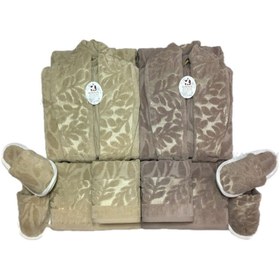 تصویر سرویس حوله عروس و داماد 10تکه ژاکارد برجسته برند KELEBEK 