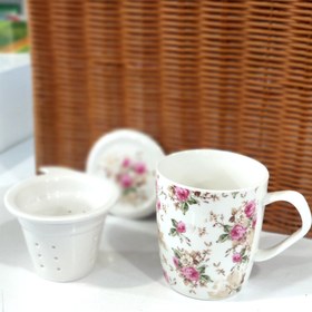 تصویر لیوان دمنوش چینی سولکاسا گلدار صورتی 