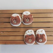 تصویر جوراب نوزادی کف استپ عروسک برجسته تدی قهوه ای 