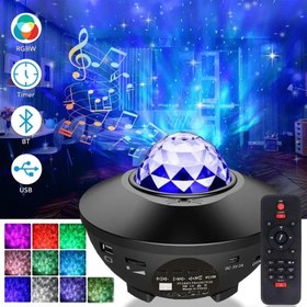 تصویر پروژکتور کهکشانی با اسپیکر بلوتوثی و ریموت کنترل Galaxy projector with Bluetooth speaker & Remote control