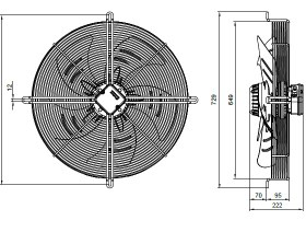 تصویر فن ايلکای هفت پر فلزی (بدون قاب) دمنده سایز 56 (سه فاز) مدل VIK-56G4T2 Damande ILKA AXIAL FLOW FANS FORWARD