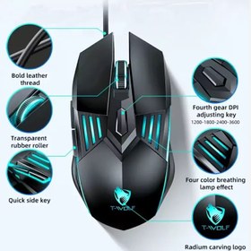 تصویر ماوس گیمینگ G560 تی ولف 6 دکمه 6 بعدی 4 رنگ نوری موس گیم t-wolf Gaming mouse silent g560 twolf 7d