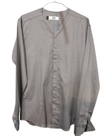 تصویر پیراهن یقه هندی دکمه مخفی جنس پارچه نخ پنبه 
