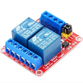 تصویر ماژول رله 2 کانال 12 ولت (برد قرمز) با ورودی اپتوکوپلر 