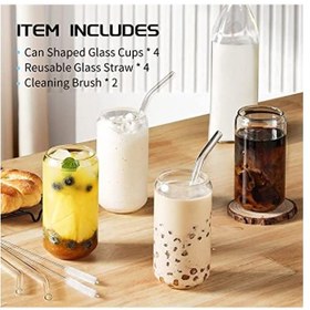 Glass Cups with Bamboo Lids and Straw - Beer Can Shaped Drinking  Glasses,Cute Tumbler Cup for Smoothie,Boba Tea,Whiskey Reusable