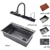 تصویر سینک ظرفشویی پیانویی 5 کلیده برند دیکالان رنگ مشکی دودی 5-key piano sink, Dikalan brand, smoky black color