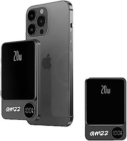 تصویر AMZZ Fast Magnetic Wireless Power Bank 10000 mAh 20W Portalbe Charger and USB-C Compatible with iPhone 14/13/12 Series (gray) 