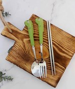 تصویر قاشق و چنگال چاپستیک کودک دسته سرامیکی 