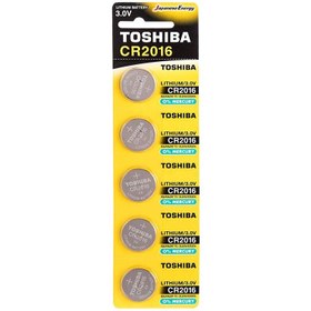 تصویر باتری سکه ای توشیبا مدل CR2016 بسته 5 عددی Toshiba CR2016 Lithium Battery Pack Of 5