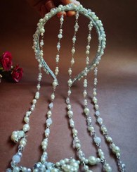 تصویر تل مو آبشاری زنانه مدل دوبل آویزدار ترکیب کریستال مروارید 