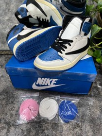 تصویر کتونی زنانه و مردانه نایک ایرجردن ۱ ساقدار جک کاکتوس آبی Air jordan 1 high og sp fragment x travis scott jack cactus blue