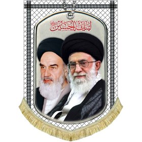 تصویر پرچم مخمل طرح چفیه و پلاک امام خمینی و امام خامنه ای 