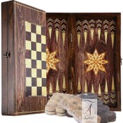 تصویر تخته نرد و شطرنج چوب روسی طرح گردو 